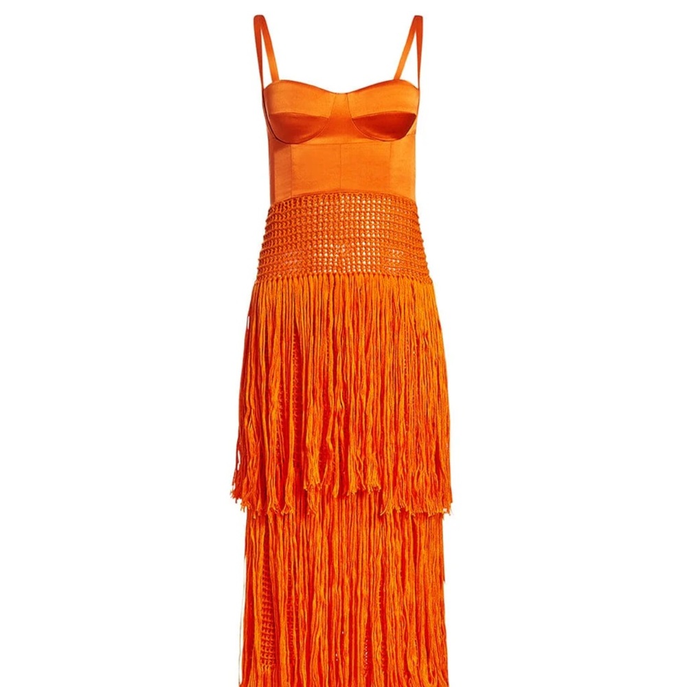 COPY - Alejandra Alonso Rojas Bustier Fringe Crochet Dress